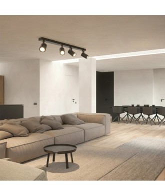 kelvo® SPOTA KLV-101-0140 Κινούμενο Φωτιστικό Σποτ Οροφής για 4 Λάμπες MR16 με Ντουί GU10 AC 220-240V IP20 - Μαύρο Ματ - Μ64 x Π6 x Υ14cm